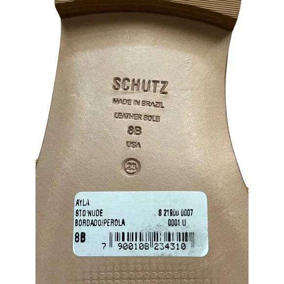 Schutz Nude Raffia Ayla Slide Sandals Leather-Sole Womens Size 8 NEW - Picture 7 of 10